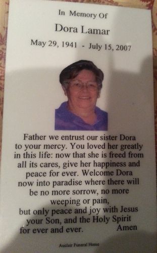 Dora L Lamar obituary