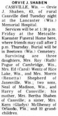 The Dubuque Telegraph Herald Obituary Of Orvie Shaben
