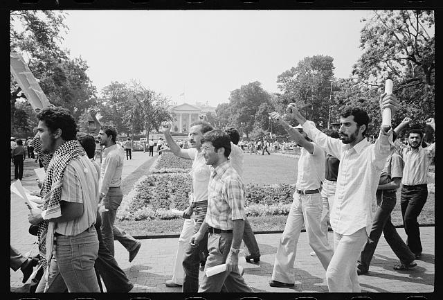 [Middle Eastern students march in Lafayette Park,...