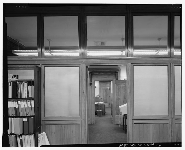 Detail of door, frieze, and ceiling, librarian's offices...