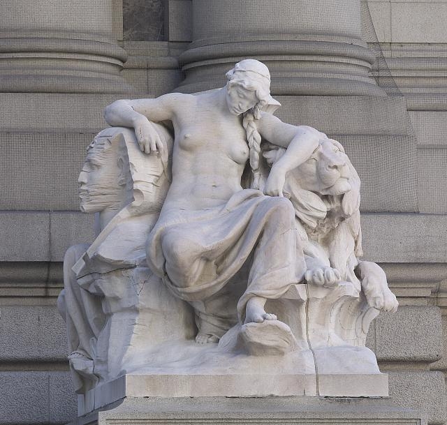Sculpture "Africa" at main entrance to Alexander Hamilton...