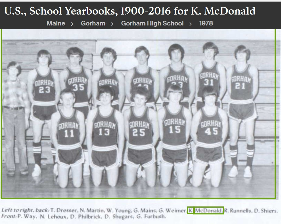 Kevin McDonald--U.S., School Yearbooks, 1900-2016 (1978)Basketball