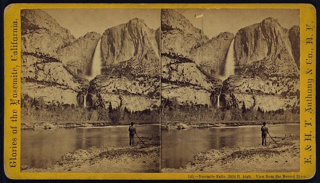 Yosemite Falls, 2634 ft. high. View from the Merced River