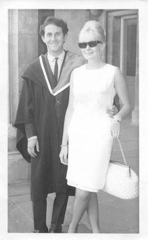 Shirley with boyfriend and long time love, Dr Nick Ribush,  at Wilson Hall Melbourne University, medical graduation day for Nick 1964. 