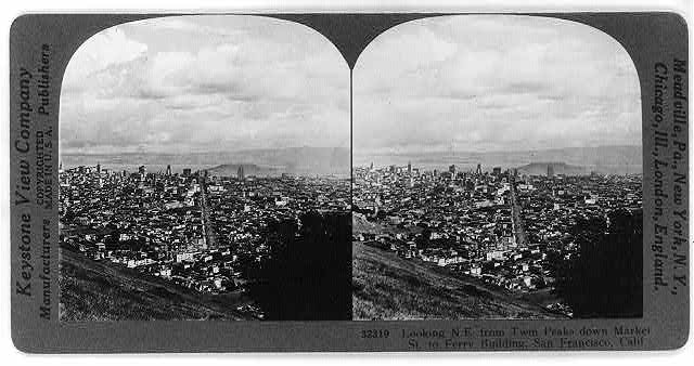 Looking N.E. from Twin Peaks down Market St. to Ferry...