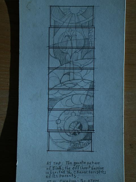 [Design drawing for stained glass window with Creation...