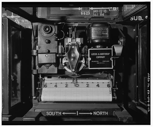 Close-up view of leeds & northrup strip chart recorder...