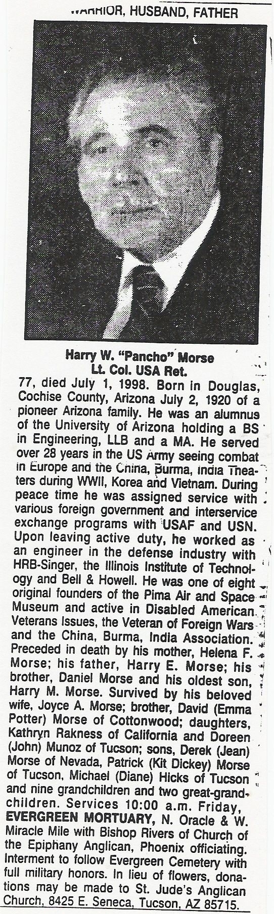 Harry Wiel Morse (Pancho) Obituary