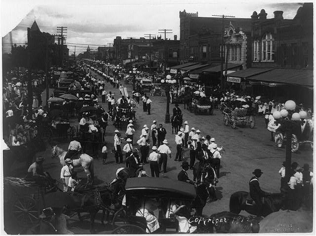 [Bird's-eye view of unidentified parade]