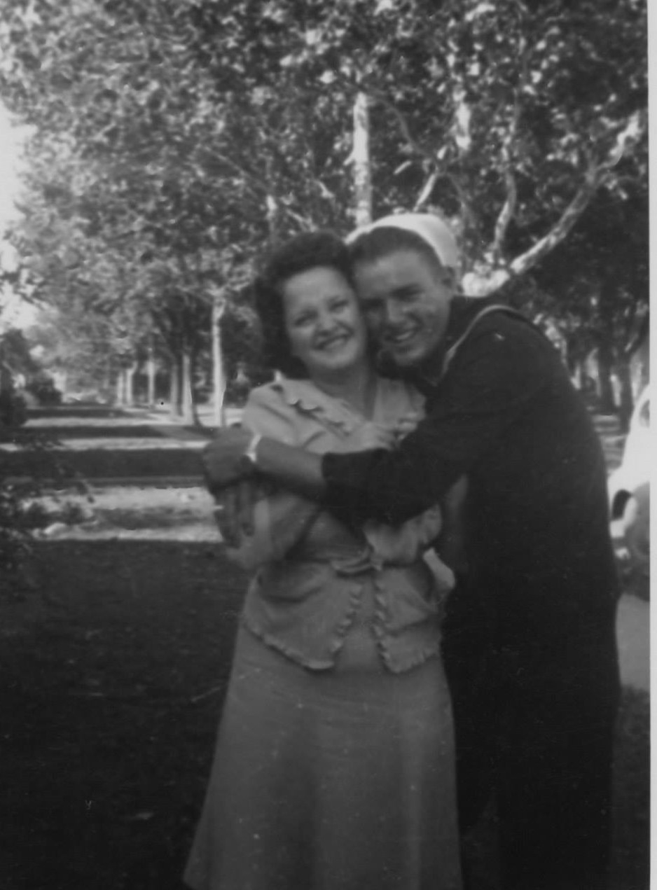 William Ward Stokley in US NAVY Uniform hugging sister-in-law Frances Stokley