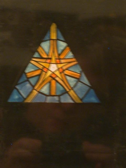 [Design drawing for stained glass triangular window with...