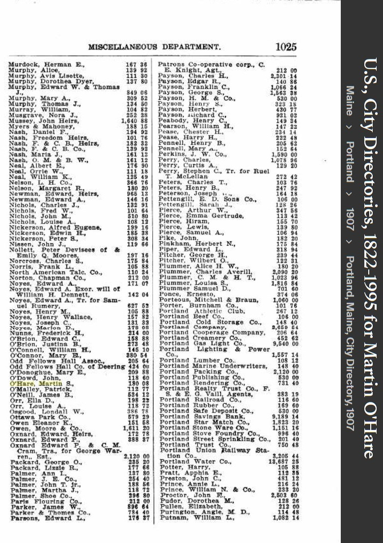 Martin Scanlan O'Hare--U.S., City Directories, 1822-1995(1907)