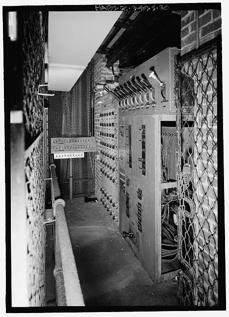 Detail view of electrical panels at fly loft - St....