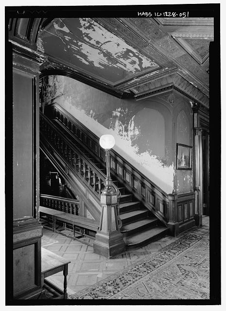 First floor, stairway, hallway, stairway, and newel post...