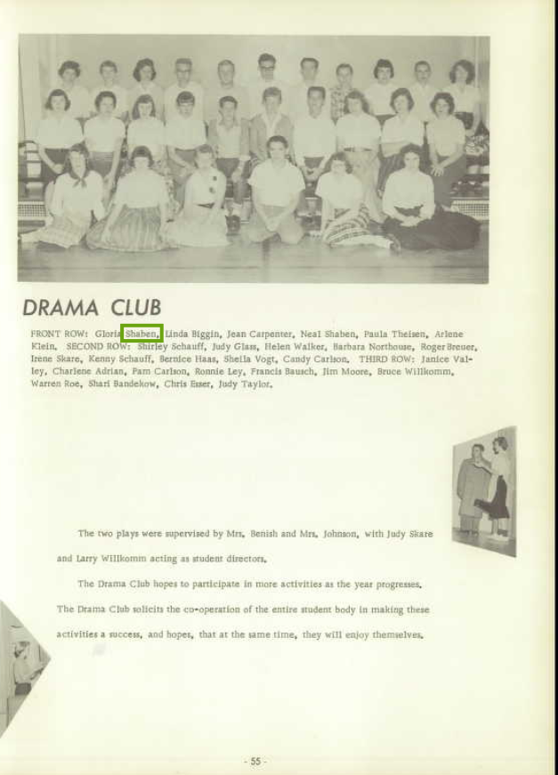 Neal Orvie Shaben--U.S., School Yearbooks, 1900-1999(1959)Drama club pg55
