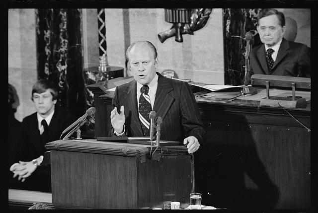 [President Gerald Ford addressing Congress as Speaker of...