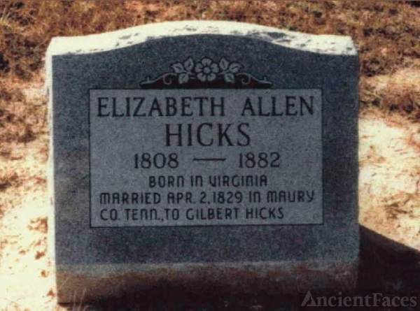 Elizabeth Allen Hicks Headstone