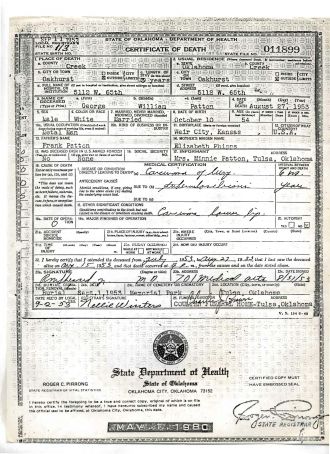George William Patton death certificate