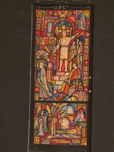 [Design drawing for stained glass memorial window with...