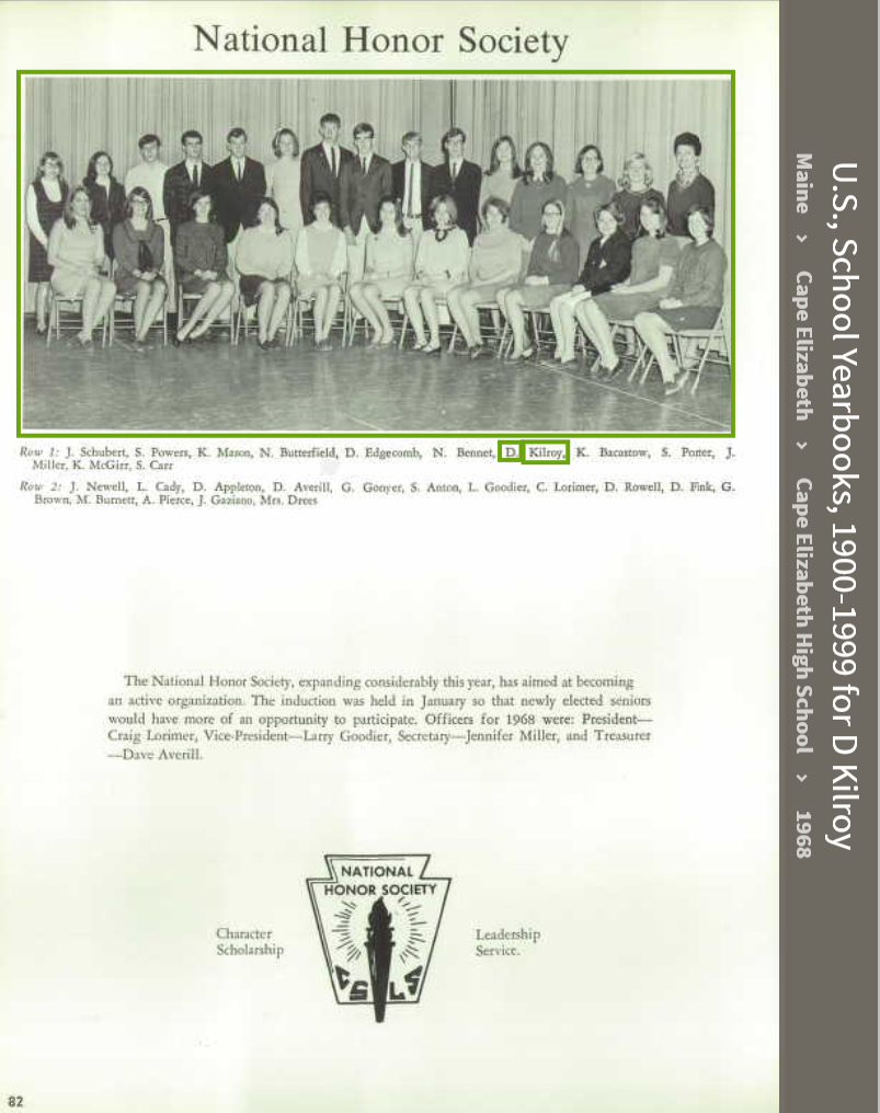 Deborah Jane Kilroy--U.S., School Yearbooks, 1900-1999(1968) National Honor Society