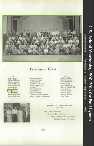 Paul Joseph Lyman Sr--U.S., School Yearbooks, 1900-2016(1950)Freshman Class