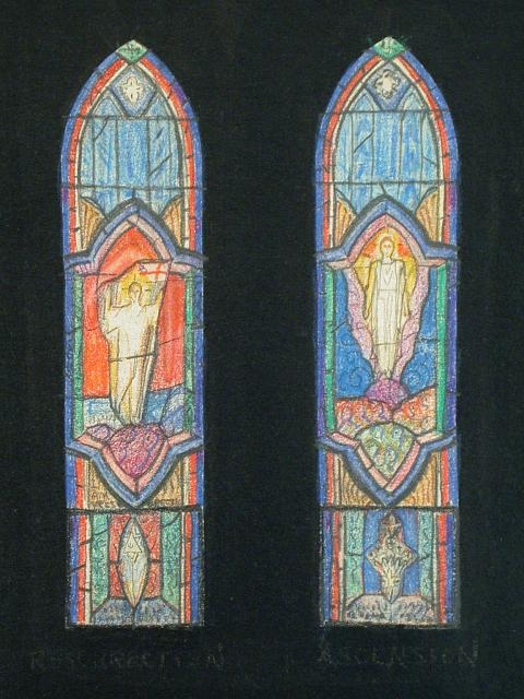 [Design drawing for stained glass window with...
