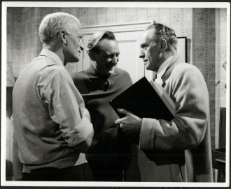 Laszlo Benedek the Director (left) with stars: Trevor Howard (center) Fredric March (right)
