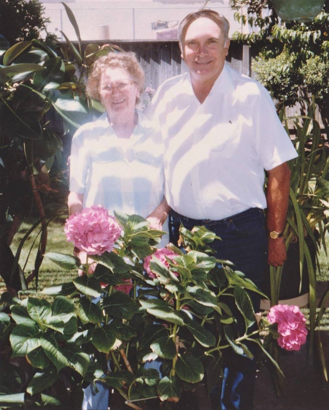 Mary Prlender Katicich with son Mat Peter Katicich, Sr., Willow Glen, CA, 1990s