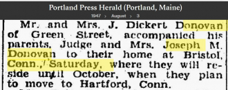 Joseph Dickert Donovan--Portland Press Herald (Portland, Maine)(3 aug 1947)