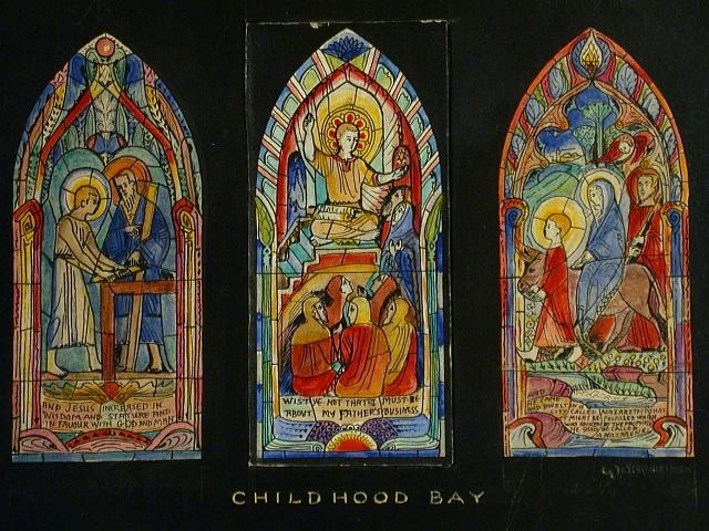 [Design drawing for stained glass window "Childhood Bay"...