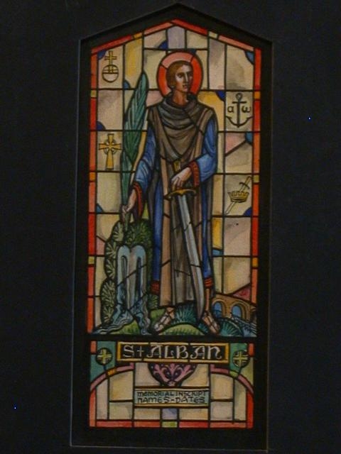 [Design drawing for stained glass memorial window with...