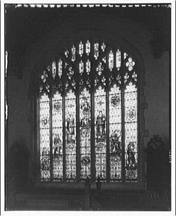 Folger Library interiors. Window of Seven ages of man,...