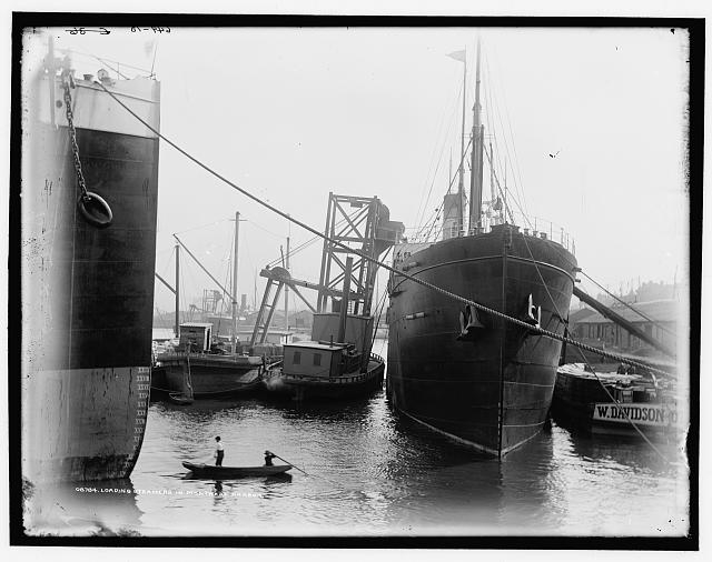 Loading steamers in Montreal harbor
