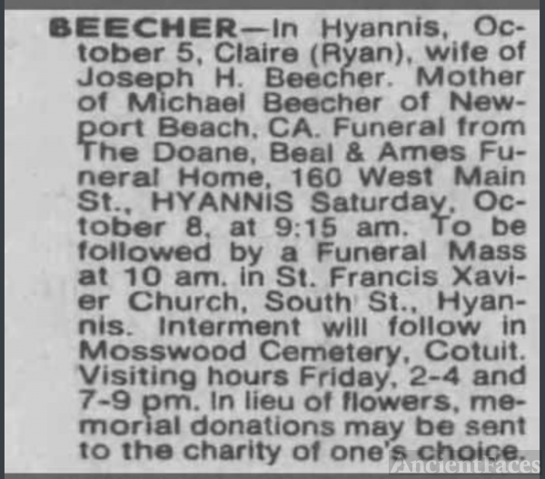 Claire Laurena Ryan-Beecher--The Boston Globe from Boston, Massachusetts Thursday, October 6, 1983 pg 79
