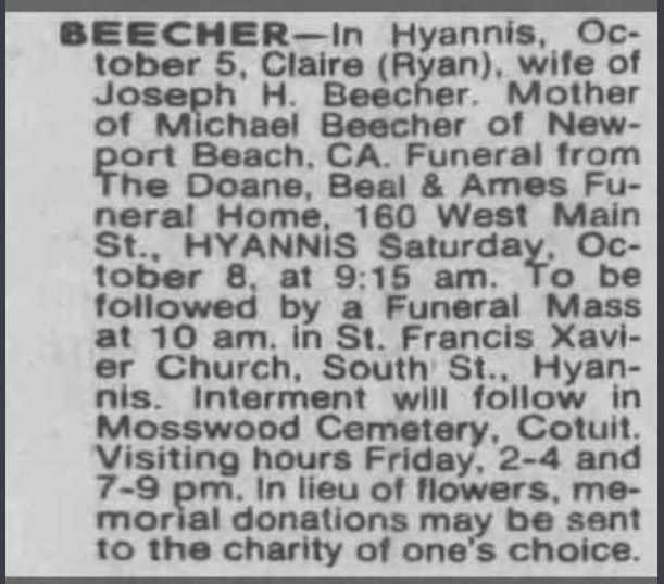 Claire Laurena Ryan-Beecher--The Boston Globe from Boston, Massachusetts Thursday, October 6, 1983 pg 79