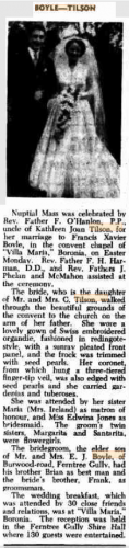 1953 Wedding of  BOYLE—TILSON - Boyle, Francis Xavier, Boyle, Kathleen Joan (born Tilson)