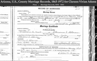 Claranne Vivian Adams-Hart--Arizona, U.S., County Marriage Records, 1865-1972