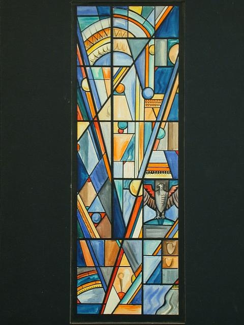 [Design drawing for stained glass window with Deco...
