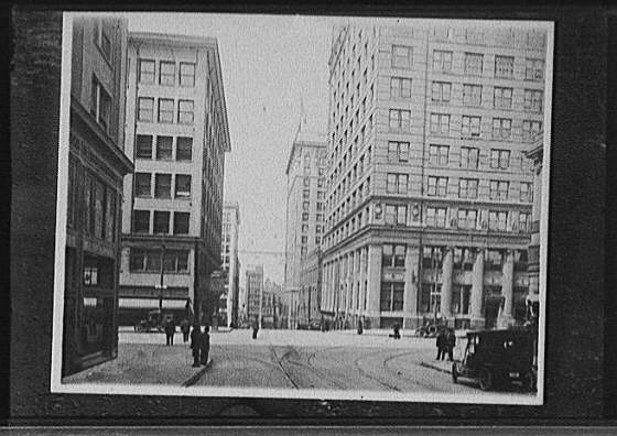 [Street and office buildings, possibly Kansas City,...