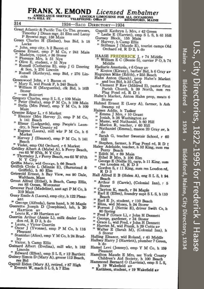Frederick Jeffrey Haase--U.S., City Directories, 1822-1995(1934)