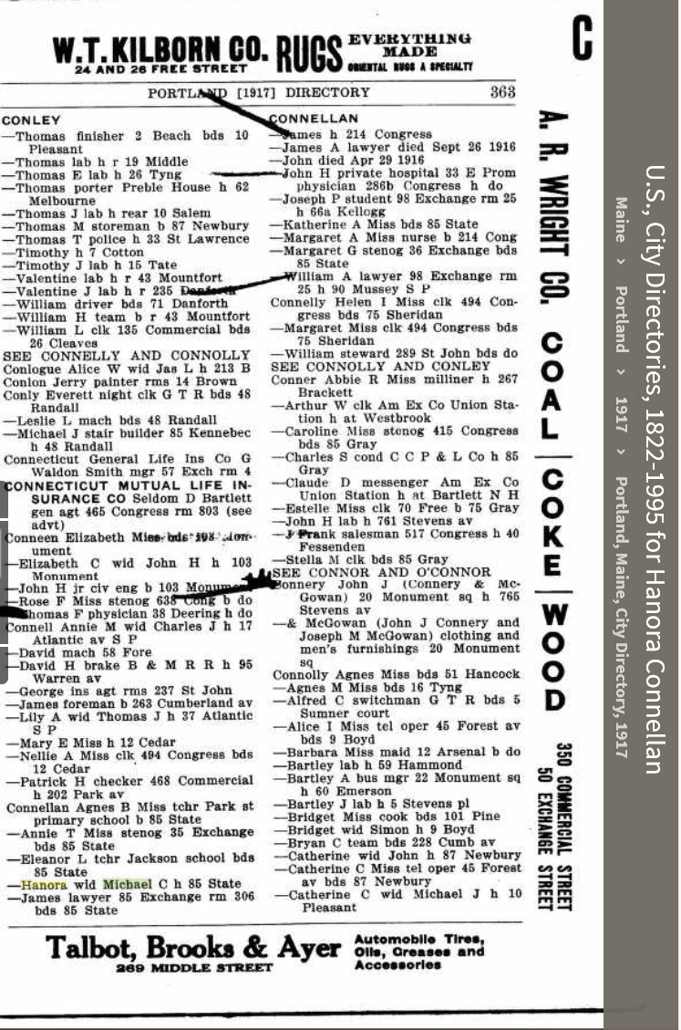 Honora (Hehir) Connellan--U.S., City Directories, 1822-1995(1917)