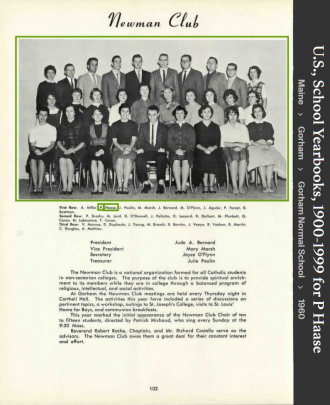 Priscilla (Haase) Hickey--U.S., School Yearbooks, 1900-1999(1960) Newman Club