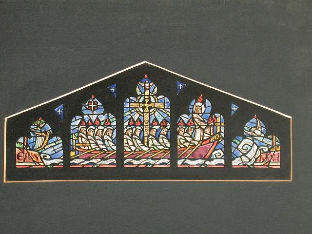 [Design drawing for stained glass window showing Christ...
