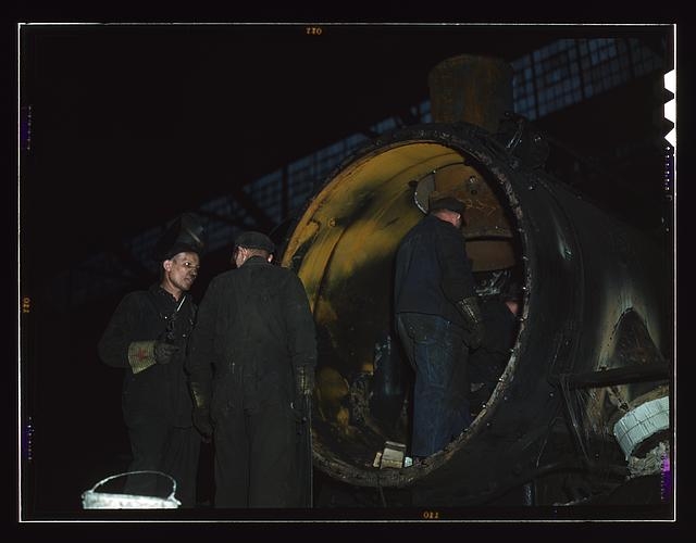 Working on the boiler of a locomotive at the 40th Street...
