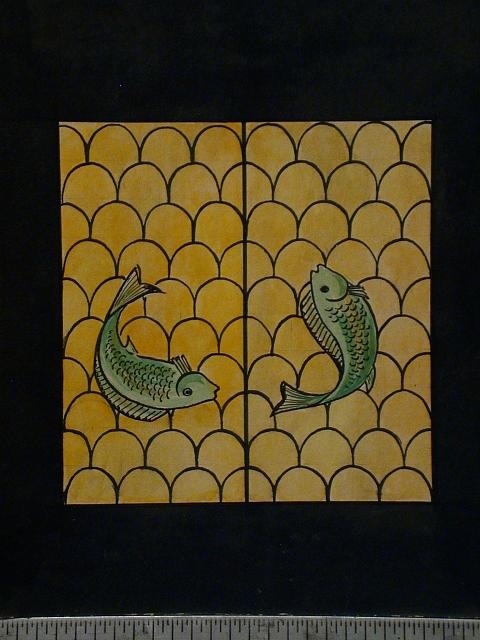 [Design drawing for stained glass window with vivid,...