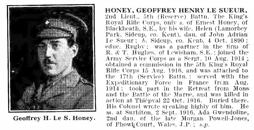 Geoffrey Henry Le Sueur Honey obituary