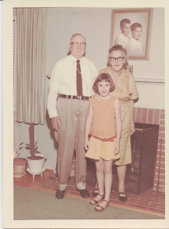 John Robert Mince and second wife, Mary Pearl (Garrison) Mince and granddaughter, Cynthia Godair, taken about 1965 in Norfolk County (now City of Chesapeake), Virginia