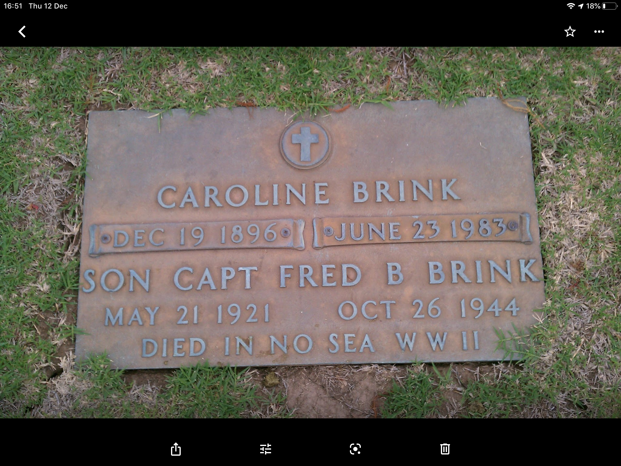 Caroline and Fred B Brink Jr. Gravesite