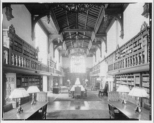 Folger Library interiors. Reading room of Folger Library...