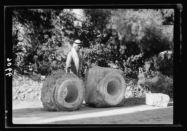 2 Roman aqueduct stones, blocks of the syphon type,...